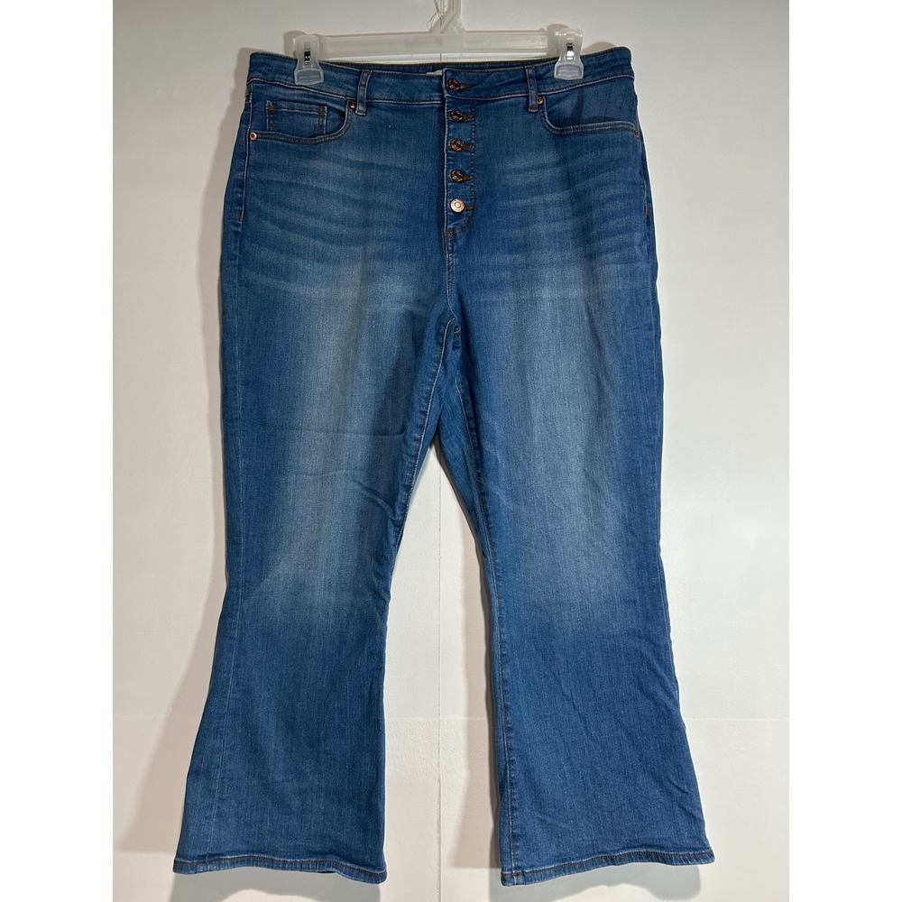 LOFT Jeans Womens size 14 Blue The Kick Crop Button Fly Denim Flare Classic